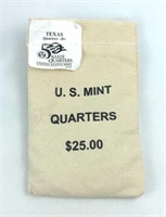US Mint Bag of Texas-D Quarters $25 Face BU Coins