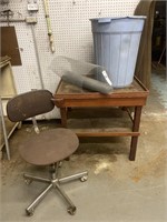 Trash Can, Wood 2-Tier Table & Office Chair