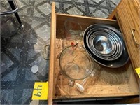 Stainless bowls, measuring cups, etc