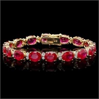 `14k Gold 40.00ct Ruby & 1.50ct Diamond Bracelet