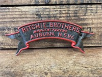 Cast Iron Ritchie Brothers Auburn NSW Makers Plate