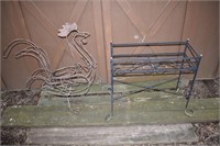 Large wire rooster planter and fernier; as is