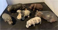 6 Hippo Figurines