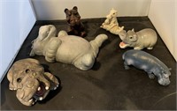 6 Hippo Figurines