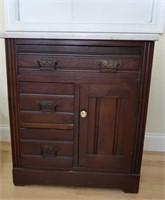 Antique Small Cabinet w/Marble Top, Holes