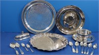 Silverplate Platters, Bowl & Utensils