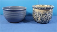 2 Pottery Bowls-Blue, Spongeware