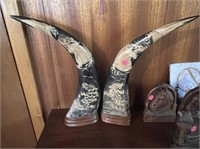 Two Hand Carved Horns (Living Room)