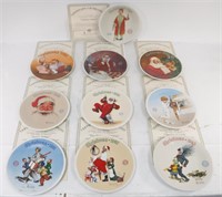 10 Norman Rockwell Christmas Plates 1985-1994 COAs