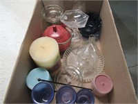 assorted candles, candle holders, decor