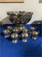 Silverplate Punchbowl Set With 8 Cups 16" dia.