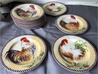 11 Rooster Decorated Plates