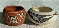 Two Artist-Signed Small Clay Pots