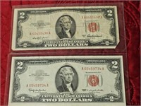 1953 & 63 RED SEALED $2 BILLS