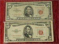 1953 & 63 RED SEAL $5 BILLS