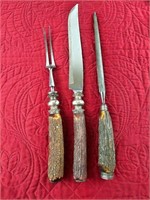 ANTIQUE 3 PCS. CARVING SET MADE IN ENGLAND