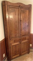 Primitive 1800s Heart Pine Corner Cupboard