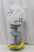 Vintage Hand-Painted Blue & White Hurricane Lamp