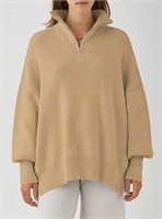 NEW $44 XL Womens Sweaters 1/4 Zipper Collar Khaki