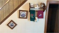 Small wall shelf, bunny pictures & decor