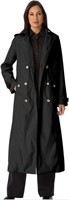 NEW M Women's Long Trench Coat Raincoat Black