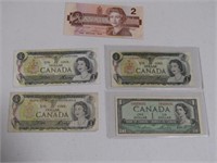 1954 $1, THREE 1973 $1, 1986 $2 CANADIAN