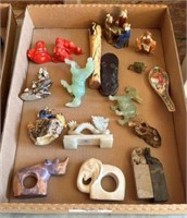Flat of Asian Carvings and Assorted Items