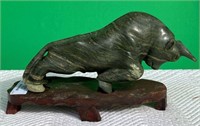 Stone Carved Bull on Stand