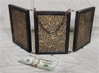 Antique  English folding travel mirror 3 fold