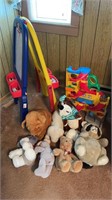 Childs chalk board, FP Toy & stuffed animals