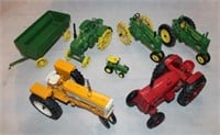 8 Vintage Metal Toy Tractors & Equipment