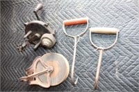 2 Hay Hooks, Louden A23 Barn Pulley, Hand Grinder