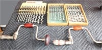 2 Vintage Hand Drills w/Several Drill Bits
