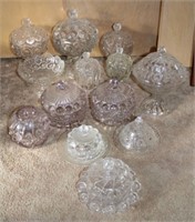 13 pcs. of Heavy Clear Glass Dishes w/Lids