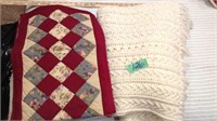 Crocheted afghan, table runner, blankets