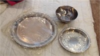 sterling silver trays, bowl & candle holders,
