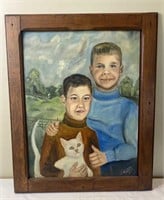 1969 Portrait Painting on Board w/ Wooden Frame,