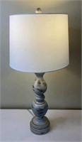 Distressed Wooden Lamp w/ White Shade