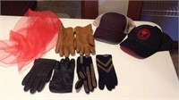 baseball caps, gloves, scarf