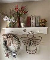Wooden Shelf w/ Wreaths & Floral Arrangements