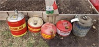 2 Plastic & 3 Metal Gas Cans & 2 Cycle Oil
