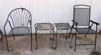 Iron Chair, Folding Chair & 2 End Tables
