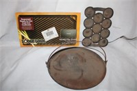Cast Iron Dbl Griddle, Muffin Pan, Hanging Skillet