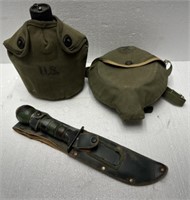 MILITARY & BOY SCOUT ITEMS CANTEEN, KNIFE, POT