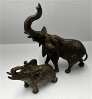 (2) BRASS ELEPHANTS LARGE AND SMALL