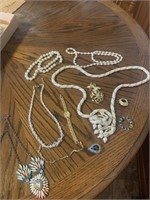Seiko watch, necklaces, pins
