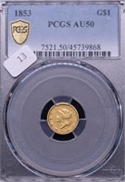 1853 PCGS AU50 GOLD DOLLAR