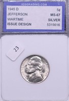 1945 D IGS MS67 WAR NICKEL