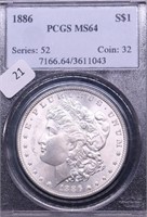1886 PCGS MS64 MORGAN DOLLAR