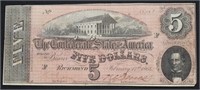 1864 5$ CONFEDERATE NOTE VF